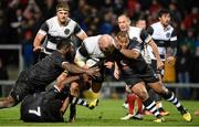 11 November 2016; Ben Franks  of Barbarians is tackled by Campese Ma'afu and Manasa Saulo of Fiji during the Representative Fixture match between Barbarians and Fiji at the Kingspan Stadium in Belfast. Photo by Oliver McVeigh/Sportsfile