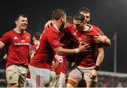 11 November 2016; Ronan O'Mahony of Munster celebrates with team-mates after scoring his side's fourth try during the match between Munster and the New Zealand Maori All Blacks at Thomond Park in Limerick. Photo by Diarmuid Greene/Sportsfile
