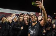 11 November 2016; Akira Ioane of Maori All Blacks takes a 'selfie' with some local supporters after the match between Munster and the New Zealand Maori All Blacks at Thomond Park in Limerick. Photo by Brendan Moran/Sportsfile