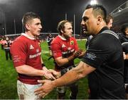 11 November 2016; Ian Keatley of Munster with Maori All Black captain Ash Dixon after the match between Munster and the New Zealand Maori All Blacks at Thomond Park in Limerick. Photo by Brendan Moran/Sportsfile