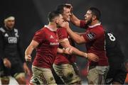 11 November 2016; Munster players, from left, Conor Oliver, Robin Copeland and Jaco Taute celebrate after a turnover during the match between Munster and the New Zealand Maori All Blacks at Thomond Park in Limerick. Photo by Brendan Moran/Sportsfile