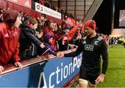 11 November 2016; Whetu Douglas of Maori All Blacks, wearing a Munster hat, greets supporters after the match between Munster and the New Zealand Maori All Blacks at Thomond Park in Limerick. Photo by Diarmuid Greene/Sportsfile