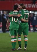 12 November 2016; Jeff Hendrick, right, of Republic of Ireland celebrates with team mate Robbie Brady of Republic of Ireland after the FIFA World Cup Group D Qualifier match between Austria and Republic of Ireland at the Ernst Happel Stadium in Vienna, Austria. Photo by David Maher/Sportsfile