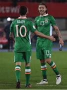 12 November 2016; Jeff Hendrick, right, of Republic of Ireland celebrates with team mate Robbie Brady after the FIFA World Cup Group D Qualifier match between Austria and Republic of Ireland at the Ernst Happel Stadium in Vienna, Austria. Photo by David Maher/Sportsfile