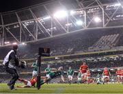 12 November 2016; Luke Marshall of Ireland goes over for his side's second try during the Autumn International match between Ireland and Canada at the Aviva Stadium in Dublin. Photo by Ramsey Cardy/Sportsfile