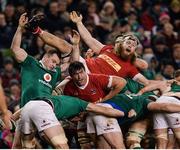 12 November 2016; Evan Olmstead of Canada in action against Cian Healy of Ireland on top of a maul during the Autumn International match between Ireland and Canada at the Aviva Stadium in Dublin. Photo by Seb Daly/Sportsfile