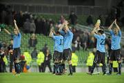 29 March 2011; Uruguay players applaud their supporters after the match. International Friendly, Republic of Ireland v Uruguay, Aviva Stadium, Lansdowne Road, Dublin. Picture credit: Brian Lawless / SPORTSFILE