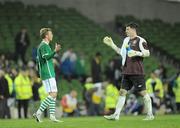 29 March 2011; The Republic of Ireland's Keiren Westwood and Paul Green after the match. International Friendly, Republic of Ireland v Uruguay, Aviva Stadium, Lansdowne Road, Dublin. Picture credit: Brian Lawless / SPORTSFILE