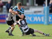 30 March 2011; Steve Crosbie, St. Gerard's, is tackled by Aiden McGrath and Gareth Gallagher, Cistercian College Roscrea. Senior League Final, St. Gerard's v Cistercian College Roscrea, Donnybrook Stadium, Donnybrook, Dublin. Picture credit: Matt Browne / SPORTSFILE