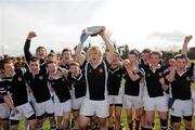 31 March 2011; Ard Scoil na Tríonóide team captain Jeremy Loughman lifts the shield as his team-mates celebrate. Junior Shield Section 'A' Final, Ashbourne C.S. v Ard Scoil na Tríonóide, Newbridge College, Newbridge, Co. Kildare. Picture credit: Matt Browne / SPORTSFILE