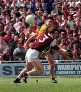 14 June 1998; Adrian Cullen of Leitrim in action against Gary Fahey of Galway during the Bank of Ireland Connacht Senior Football Championship Semi-Final match between Leitrim and Galway at Páirc Seán Mac Diarmada in Carrick-on-Shannon, Leitrim. Photo by Brendan Moran/Sportsfile