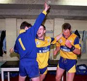 22 June 1997; Clare's Barry Keating, centre, celebrates with team-mates James Hanrahan, left and Michael Hynes, right, following their victory in the Bank of Ireland Munster Senior Football Championship Semi-Final match between Clare and Cork at Cusack Park in Ennis, Clare. Photo by Brendan Moran/Sportsfile