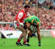 28 June 1998; Brendan Reilly of Meath in action against John Donaldson of Louth during the Leinster Senior Football Championship Semi-Final match between Meath and Louth at Croke Park in Dublin. Photo by Ray McManus/Sportsfile