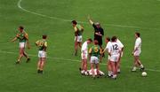 2 August 1998; Referee John Bannon sends off Brendan Reilly of Meath during the Bank of Ireland Leinster Senior Football Championship Final match between Kildare and Meath at Croke Park in Dublin. Photo by Damien Eagers/Sportsfile