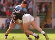 21 June 1998; Kildare goalkeeper Christy Byrne is tackled by Jason Sherlock of Dublin during the Bank of Ireland Leinster Senior Football Championship Quarter-Final Replay match between Kildare and Dublin at Croke Park in Dublin. Photo by David Maher/Sportsfile