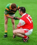 28 June 1998; Donal Curtis of Meath consoles Stefan White of Louth after Louths narrow defeat following the Leinster Senior Football Championship Semi-Final match between Meath and Louth at Croke Park in Dublin. Photo by Ray McManus/Sportsfile