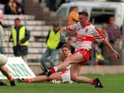 28 June 1998; Dermot Dougan of Derry scores his, and his side's, second goal during the Bank of Ireland Ulster Senior Football Championship Semi-Final match between Armagh and Derry at St Tiernach's Park in Clones, Monaghan. Photo by David Maher/Sportsfile