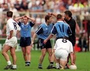21 June 1998; Dessie Farrell of Dublin reacts after being sent off by referee Michael Curley during the Bank of Ireland Leinster Senior Football Championship Quarter-Final Replay match between Kildare and Dublin at Croke Park in Dublin. Photo by David Maher/Sportsfile