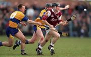19 April 1998; Francis Forde of Galway races clear of Clare's Jamesie O'Connor, left, and Conor Clancy during the Church & General National Hurling League Division 1 match between Clare and Galway at Cusack Park in Ennis, Clare. Photo by Matt Browne/Sportsfile