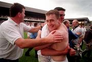 21 June 1998; John Finn celebrates with Kildare team-mate Dermot Earley, right, following the Bank of Ireland Leinster Senior Football Championship Quarter-Final Replay match between Kildare and Dublin at Croke Park in Dublin. Photo by David Maher/Sportsfile
