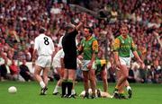 2 August 1998; Referee John Bannon sends off Brendan Reilly of Meath during the Bank of Ireland Leinster Senior Football Championship Final match between Kildare and Meath at Croke Park in Dublin. Photo by David Maher/Sportsfile