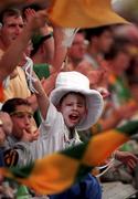 2 August 1998; A young Kildare supporter cheers on his side during the Bank of Ireland Leinster Senior Football Championship Final match between Kildare and Meath at Croke Park in Dublin. Photo by Ray McManus/Sportsfile