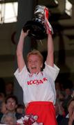 7 September 1997; Cork captain Linda Mellerick lifts the O'Duffy Cup following the All-Ireland Senior Camogie Championship Final between Cork and Galway at Croke Park in Dublin. Photo by Matt Browne/Sportsfile