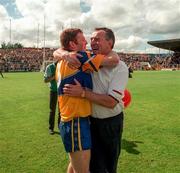 21 June 1998; Clare selector Mike McNamara celebrates with Brian Lohan of Clare following the Guinness Munster Senior Hurling Championship Semi-Final match between Clare and Cork at Semple Stadium in Thurles, Tipperary. Photo by Ray McManus/Sportsfile