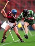 17 March 1997; Paul Hardiman of Naomh Mhuire Athenry in action against Frank Lohan of Wolfe Tones during the AIB All-Ireland Senior Club Hurling Championship Final match between Naomh Mhuire Athenry, Galway, and Wolfe Tones, Clare, at Croke Park in Dublin. Photo by Ray McManus/Sportsfile
