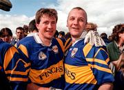 28 June 1998; Tipperary players Peter Lambert, left, and Mark Sheehan celebrate their side's victory following the Bank of Ireland Munster Senior Football Championship Semi-Final match between Tipperary and Clare at the Gaelic Grounds in Limerick. Photo by Brendan Moran/Sportsfile