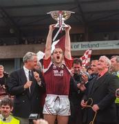2 August 1998; Galway captain Ray Silke lifts the Nestor Cup following the Bank of Ireland Connacht Senior Football Championship Final Replay between Galway and Roscommon at Dr Hyde Park in Roscommon. Photo by Matt Browne/Sportsfile