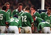 17 November 2001; Eric Miller, fourth from the right, talks to his Ireland team-mates after a New Zealand try. Ireland v New Zealand, International freindly, Lansdowne Road, Dublin. Rugby. Picture credit; Brendan Moran / SPORTSFILE
