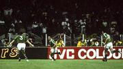 11 June 1990; Kevin Sheedy, centre, of Republic of Ireland, celebrates after scoring his side's first goal during the FIFA World Cup 1990 Group F match between England and Republic of Ireland at Stadio Sant'Elia in Cagliari, Italy. Photo by Ray McManus/Sportsfile