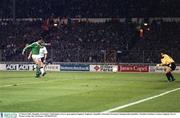 27 March 1991; Republic of Ireland's Niall Quinn scores a goal against England. England v Republic of Ireland, European Championship Qualifier, Wembley Stadium, London, England. Soccer. Picture credit; Ray McManus / SPORTSFILE