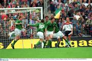 29 May 1994. Republic of Ireland players celebrate after scoring a goal. Friendly International, Rep of Ireland v Germany, Stuttgart, Germany. Picture Credit: Ray McManus/SPORTSFILE.