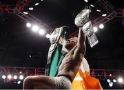 12 November 2016; Conor McGregor celebrates with his Featherweight and Lightweight belts after defeating Eddie Alvarez during their lightweight title bout at UFC 205 in Madison Square Garden, New York. Photo by Adam Hunger/Sportsfile