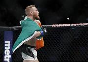 12 November 2016; Conor McGregor celebrates after defeating Eddie Alvarez by second round TKO following their lightweight title bout at UFC 205 in Madison Square Garden, New York. Photo by Adam Hunger/Sportsfile