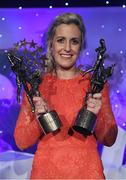 12 November 2016; Bríd Stack of Cork with her All Star award and her Senior Players' Player of the Year award at the TG4 Ladies Football All Stars awards in Citywest Hotel in Dublin. Photo by Brendan Moran/Sportsfile