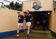 13 November 2016; Jason Matthews, left, and David Donohue of St Columbas head on to the pitch to warm up ahead of the AIB Leinster GAA Football Senior Club Championship quarter-final game between St Columbas and St Lomans at Glennon Brothers Parse Park in Longford. Photo by Sam Barnes/Sportsfile