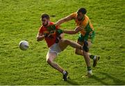 13 November 2016; Fergal Durkan of Castlebar Mitchels is tackled by Ronan Steede of Corofin during the AIB Connacht GAA Football Senior Club Championship semi-final match between Castlebar Mitchels and Corofin at Elverys MacHale Park in Castlebar, Co. Mayo. Photo by Ramsey Cardy/Sportsfile