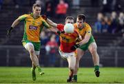13 November 2016; Shane Hopkins of Castlebar Mitchels is tackled by Barry O'Donovan, left, and Cathal Silke of Corofin during the AIB Connacht GAA Football Senior Club Championship semi-final match between Castlebar Mitchels and Corofin at Elverys MacHale Park in Castlebar, Co. Mayo. Photo by Ramsey Cardy/Sportsfile