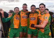 13 November 2016; Corofin players, from left, Alan Burke, Ronan Steede, Daithi Burke and Michael Farragher following their side's victory in the AIB Connacht GAA Football Senior Club Championship semi-final match between Castlebar Mitchels and Corofin at Elverys MacHale Park in Castlebar, Co. Mayo. Photo by Ramsey Cardy/Sportsfile