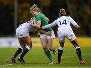 13 November 2016; Alison Miller of Ireland is tackled by Ceri Large, left, and Kay Wilson, right, of England during the Women's Autumn International game between Ireland and England at Belfield Bowl, UCD, Belfield in Dublin. Photo by Eóin Noonan/Sportsfile