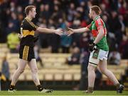 13 November 2016; Colm Cooper of Dr Crokes and Eamon Connolly of Loughmore Castleiney exchange a handshake after the the AIB Munster GAA Football Senior Club Championship semi-final game between Dr. Crokes and Loughmore - Castleiney in Killarney Co Kerry. Photo by Diarmuid Greene/Sportsfile