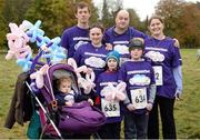 13 November 2016; Members of the Féileacáin.ie Stillbirth & Neonatal Death Association of Ireland team, from left, Simon Dunne, his son Ceolán Dunne, age 1, and Jacqui Dunne, from Bray, Co Wicklow, who took part in honour of their late daughter Sariel, Darragh O'Connor Casey, age 6, Áron O'Connor Casey, age 8, Anthony Casey and Róisín O'Connor, from Finglas, Co Dublin, who took part in memory of their late daughter Ellen, ahead of the Remembrance Run 2016 at Phoenix Park in Dublin. Photo by Cody Glenn/Sportsfile