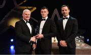 3 November 2017; Roscommon hurler Padraig Kelly is presented with his Christy Ring Champion 15 award by Uachtarán Chumann Lúthchleas Gael Aogán Ó Fearghail, left, and David Collins, GPA President, during the PwC All Stars 2017 at the Convention Centre in Dublin. Photo by Piaras Ó Mídheach/Sportsfile