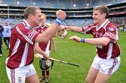 17 March 2011; Eoin Forde, left, and Barry Daly, Clarinbridge, celebrate after the game. AIB GAA Hurling All-Ireland Senior Club Championship Final, Clarinbridge v O’Loughlin Gaels, Croke Park, Dublin. Picture credit: Brendan Moran / SPORTSFILE