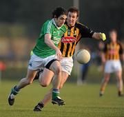 26 March 2011; Martin O'Brien, Fermanagh, in action against J.J. Dunphy, Kilkenny. Allianz Football League, Division 4, Round 7, Kilkenny v Fermanagh, Conahy Shamrocks GAA Club, Jenkinstown, Co. Kilkenny. Picture credit: Ray McManus / SPORTSFILE