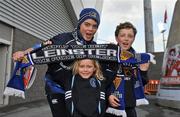 2 April 2011; Leinster Supporters from left, Conor Nash, aged 12, Lauren Nash, aged 5, and  Edward Nash, aged 9, all from Navan, Co. Meath. Celtic League, Munster v Leinster, Thomond Park, Limerick. Picture credit: Diarmuid Greene / SPORTSFILE