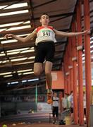 2 April 2011; Kevin Dooley, Galway City Harriers, in action in the U- 18 Boy's Long Jump during the Woodie’s DIY Juvenile Indoor Championships. Nenagh Indoor Stadium, Nenagh, Co. Tipperary. Picture credit: Barry Cregg / SPORTSFILE